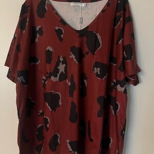 Haute Red and Black Short Sleeve Boxy Blouse